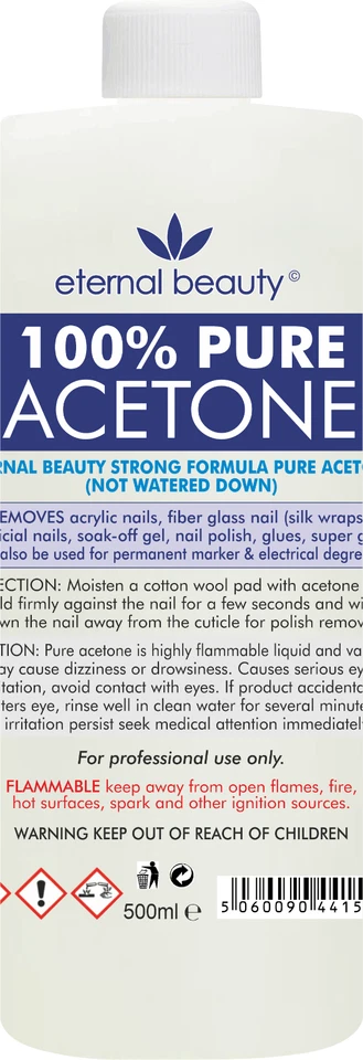 ETERNAL BEAUTY Acetone 100% Pure Superior Quality Nail Polish Remover UV/LED GEL Soak Off 500ml