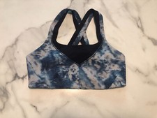 Lululemon Activewear Sports Bra Women's Blue Tie Dye Mesh Crossback Straps Logo