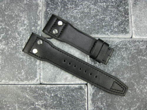 22mm Black CALF Leather Strap watch Band Rivet for IWC BIG PILOT Black Regular - Afbeelding 1 van 6
