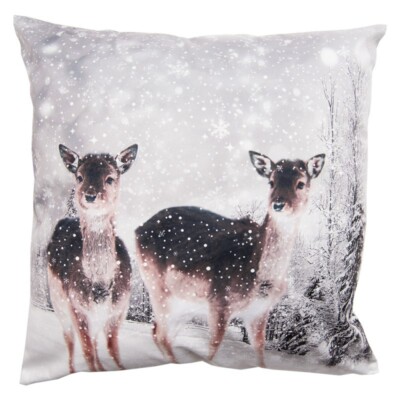 Clayre & Eef Kissenbezug 45 x 45 cm 2 Hirsche Kissenhülle weiß/grau Polyester