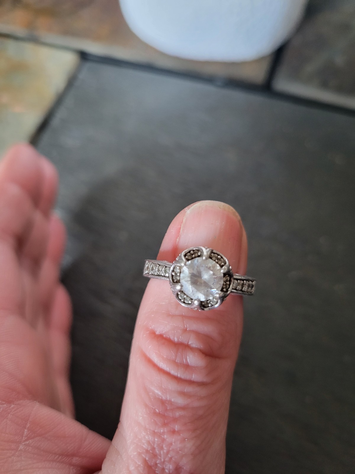 Verragio 925 Sterling Silver 2-Tone Round-Cut C Z Engagement Ring Size 9