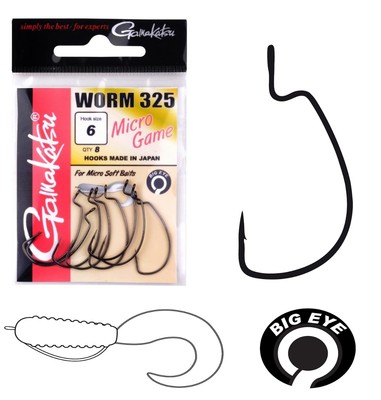 Gamakatsu Worm 325 #8 Micro Game Hook / kleiner Offset Angelhaken