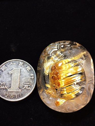 42*34*15mm A++ Naturaldragon Gold Rutilated Quartz Titanium Crystal Pendant gift - Picture 6 of 7