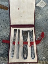 Set of 4 Antique Sterling Silver Bodkins / Ribbon Threaders Sewing Tools W/ Case Set of 4 Antique Sterling Silver Bodkins / Ribbon Threaders Sewing Tools W/ Case - Image 1