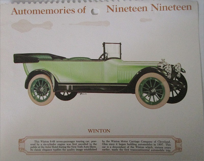 1919 Winton Touring car calendar print (green & black, no top)