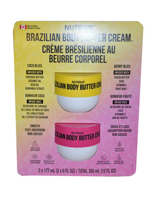 Nutrius Brazilian Body Butter Cream Coco Bliss & Berry Bliss 6oz - 2 Pack SEALED