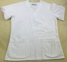 White AMS Nurse Scrub Top With Pockets V-Neck Style 6160 55 Cotton 45 Polyeste