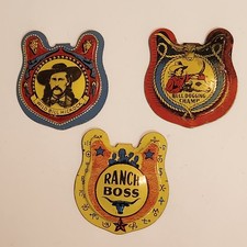 1950s Posts Raisin Bran Tin Badges Wild Bill Hickock BullDogging Champ RanchBoss