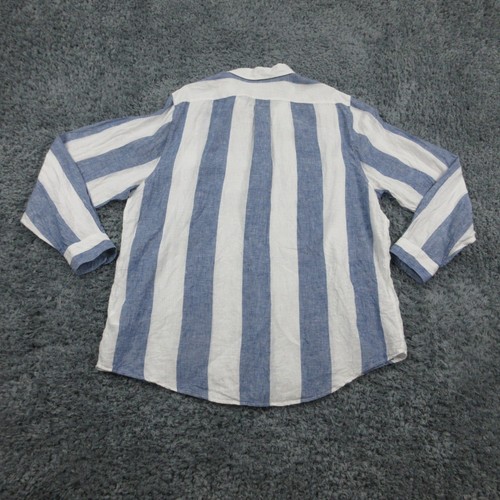 Island Company Shirt Mens XL Blue White Striped 100% Linen Classic Button Up Top - Picture 14 of 15