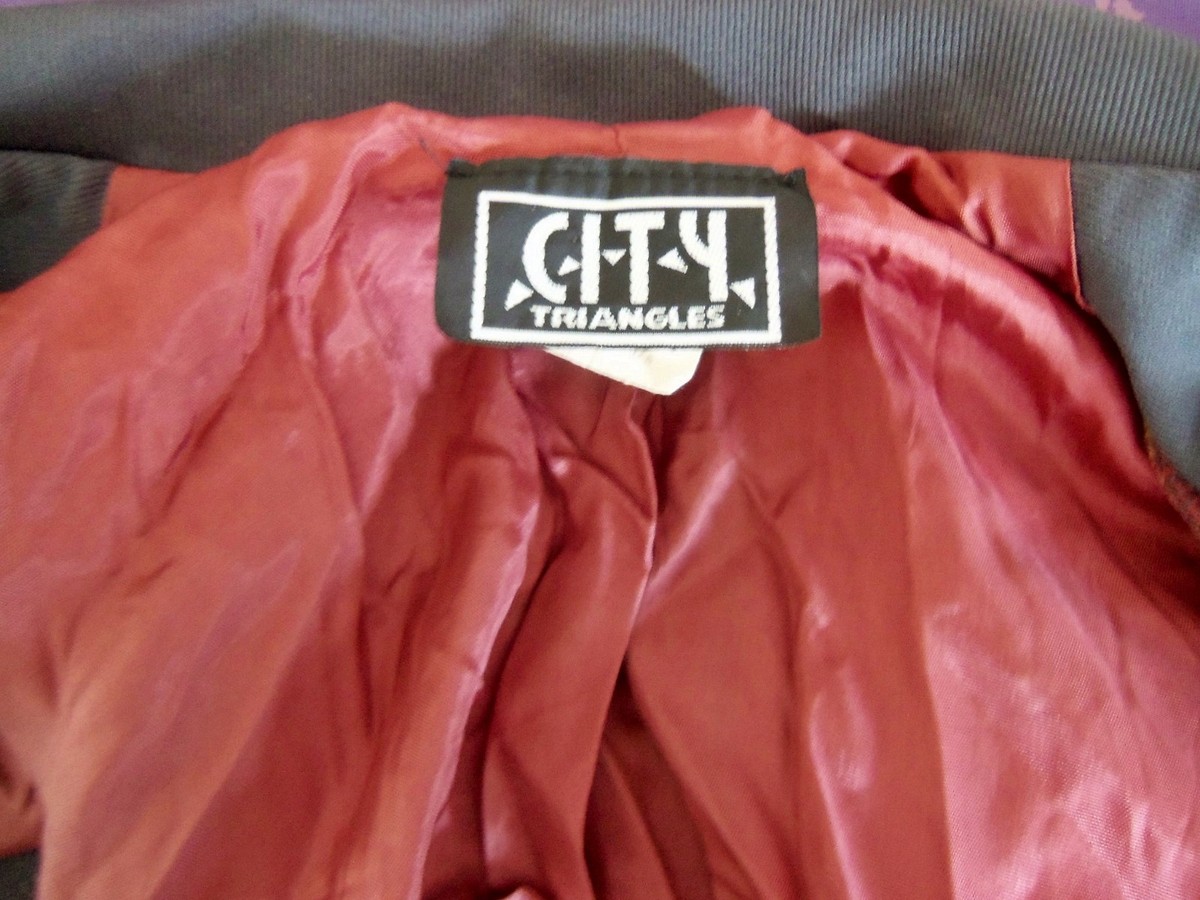 80s/90s City Triangles warm gray suit style polyester jacket. Sz 5-6 View 5