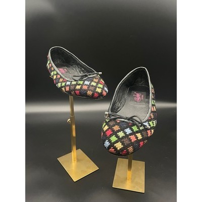 By Paige Embroidered Wool Ballet Flats with Leather Trim, Size 8.5