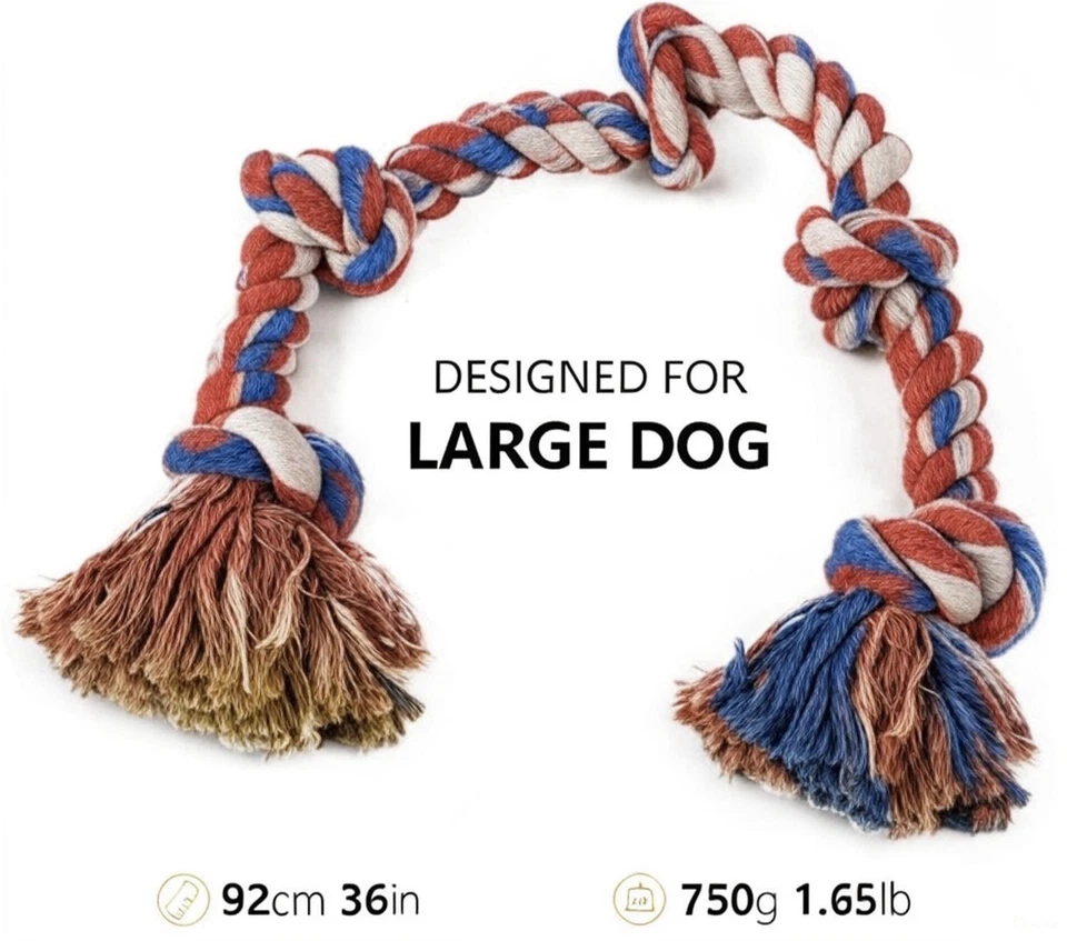 狗绳玩具适用于中型、大型狗、狗咀嚼玩具适用于侵略性咀嚼者 3 英尺 — 第 2/4 张图片