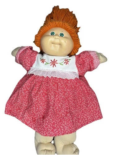 Vintage Cabbage Patch Kids Doll 16” Orange Hair Green Eyes Red Dress Coleco