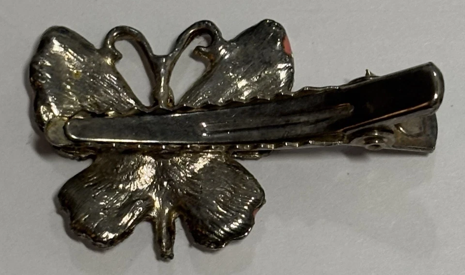 Lote De Colección De 2 Pinzas De Pelo Mariposa Brillo Naranja Tono Plata Foto 3 de 4