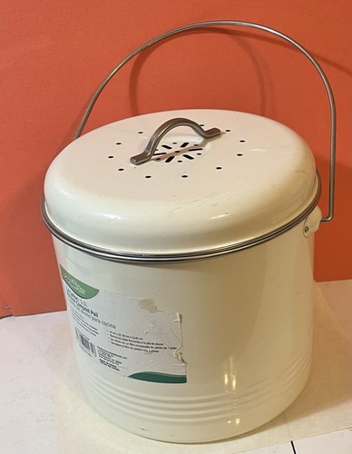 Garden Plus 1.4 Gallon Kitchen Compost Pail Bucket - Enamel Metal with Filter