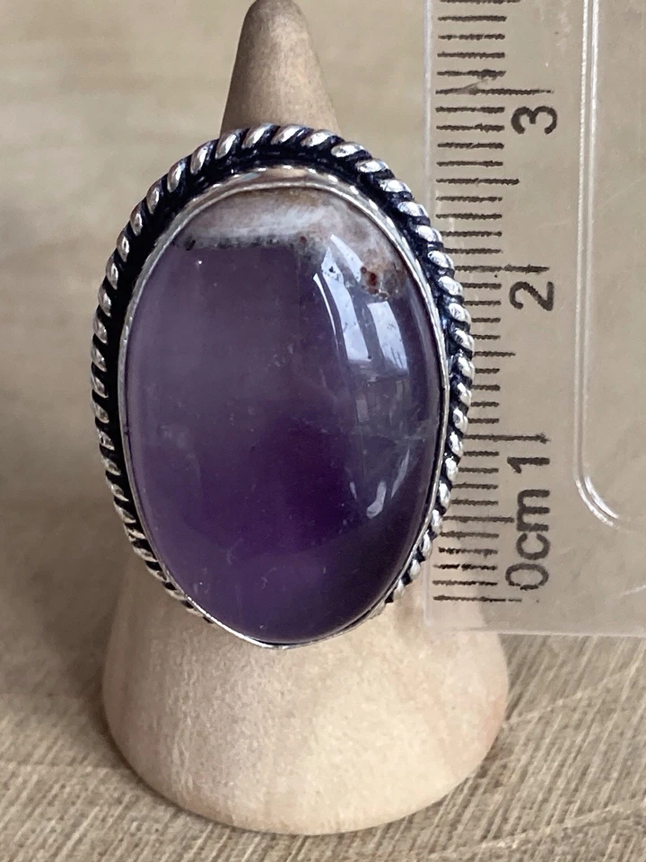 Большое кольцо с аметистом размер M серебро 925 покрытие овальный фиолетовый богемное винтажное - Изображение 3 из 4