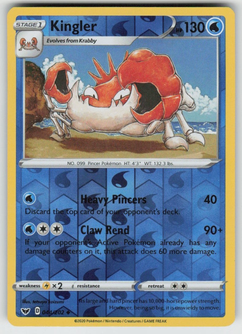 PO-04 Reverse Holo Kingler 044/202 Uncommon SWSH01: Sword & Shield Base Set NM
