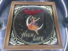 Vintage Miller High Life Girl On Moon Beer Mirror Bar Sign Wood Frame 14x14