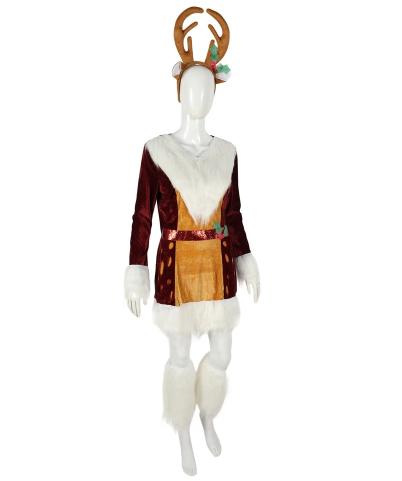 Adult Unisex Brown Reindeer Costume | Plush Full Body Jumpsuit with Antlers - Image 3 of 4
