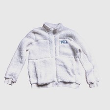 Fila Sherpa Fleece Jacket White Full Zip Mock Neck Logo Size Medium