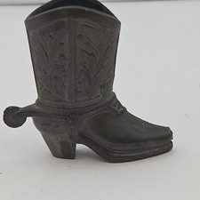 Vintage Bronze-Tone Metal 2.5" Tall Cowboy Boot Toothpick Holder Japan