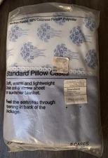 JCPenny Set of Two (2) Standard Pillow Cases FLANNEL Lt French Blue Floral Vtg