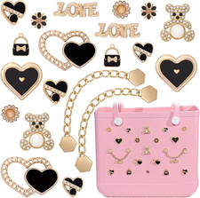 Charms for Bogg Bag, Butterfly Flowers Black Heart, 20 Pcs Bling Chain Incl