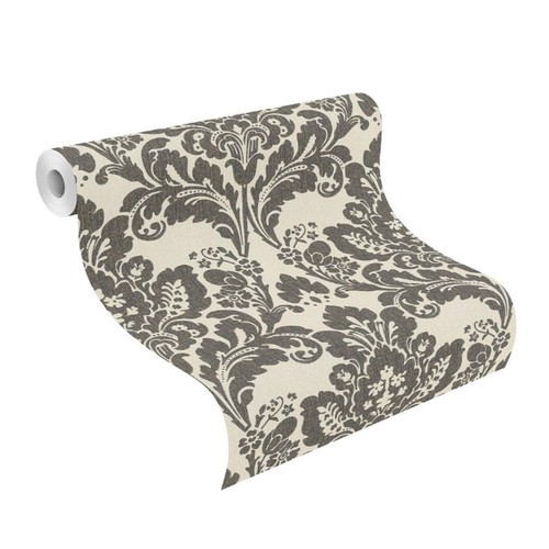 Charcoal Gold Damask Wallpaper Rasch Cream Floral Pattern Paste The Wall - Picture 3 of 7