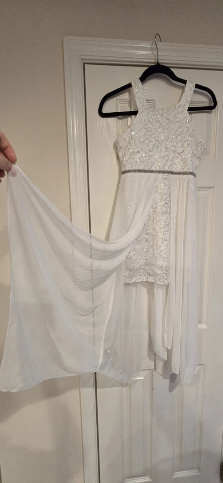 Vestido Niña Junior Talla 12 Blanco Formal Fiesta Boda Graduación Comunión 1 2 Foto 2 de 4