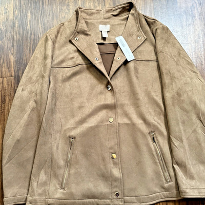 NWT Chico's sz 3 Everywhere Jacket Soft Brown Faux Suede Snap Buttons Women's XL