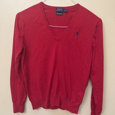 Polo Ralph Lauren Red Pima Cotton V-Neck Jumper The size is Medium