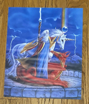 Vintage Advanced Graphics Unicorn Wizard Red Dragon Art Print #328 1987 Japan