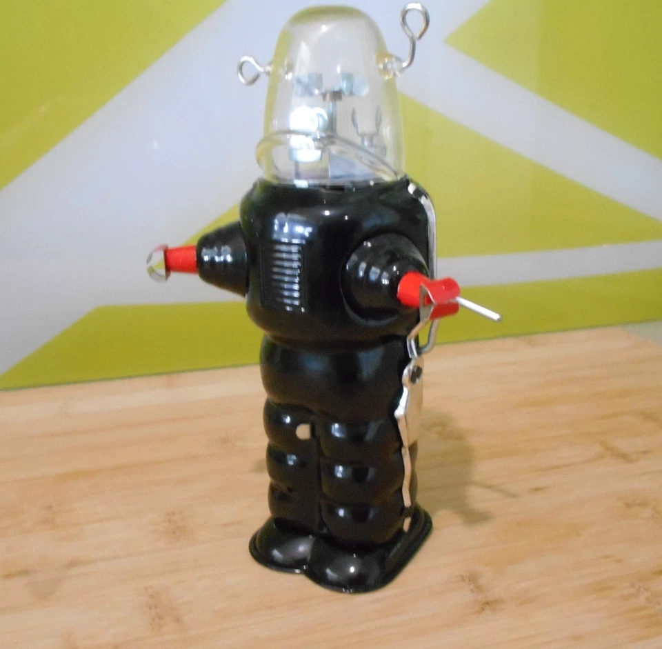 Robot Space Trooper NEGRO Estilo Vintage Cuerda Fricción Juguete 1995 COMO NUEVO Foto 2 de 4