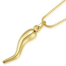 14K Gold Plated Large Cornicello Italian Horn Charm Necklace 18''