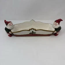 Vintage 1989 Fitz Floyd Elves Tidbit Dish Old World Christmas