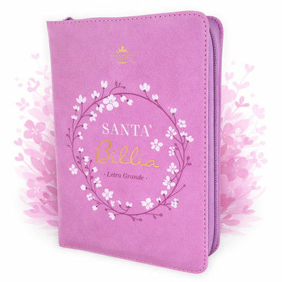 Biblia para Mujer Portatil Letra Grande 12 puntos RV60 rosa con indice y Cierre