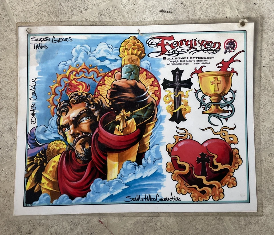 Lote de 4 hojas flash de tatuaje vintage Damon Conklin Super Genius tatuaje Foto 3 de 4