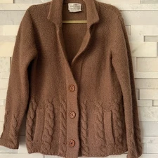THE SWEATER COLLECTION Mohair Cable Knit Detail Jacket Cardigan Sweater Brown OS