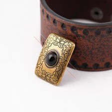 4PC 32X22MM Antique Brass BLACK Bead Western Flower Decor Saddle Belt Conchos