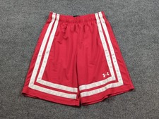 Under Armour Shorts Boys Large Red Drawstring Basketball Heat Gear Loose Fit