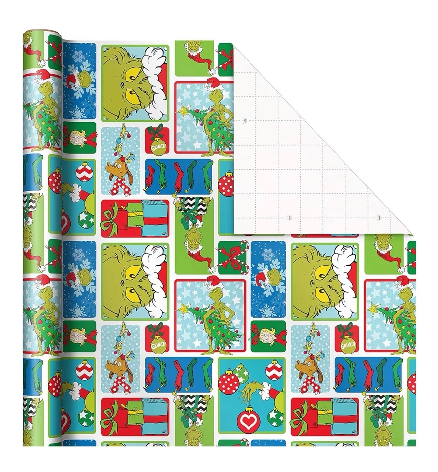 Papel de envolver Dr. Seuss Grinch 3 rollos: 105 cuadrados Ft. Ttl) para Navidad Foto 4 de 4