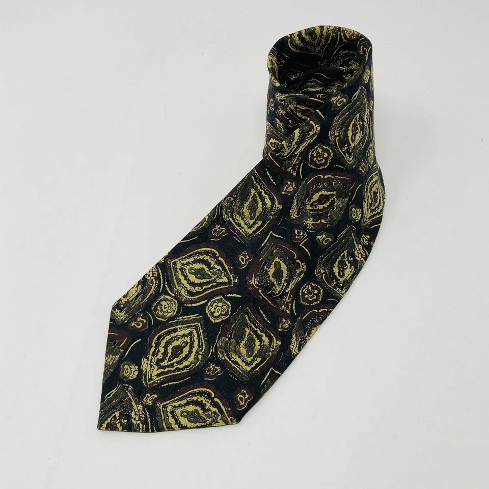 尺寸精细布工 58 英寸领带黑色抽象叶子 3.5 英寸丝绸领带意大利 — 第 2/4 张图片