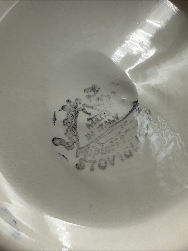 VTG Spongeware Pottery Serving Bowl Stoviglierie Blue White Italy 10" Diameter - Picture 7 of 9