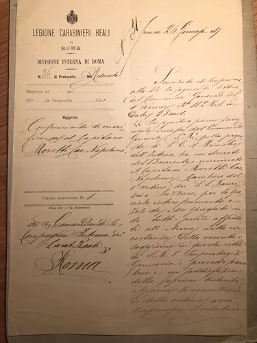 1889 colonnello Carabinieri reali concessione Cavaliere visita Kaiser in italia