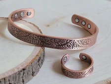 Pure Copper Magnetic Bracelet Ring Set Arthritis Cuff Ring Set - Tree of Life