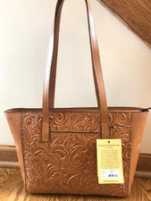 NWT PATRICIA NASH TOOLED LEATHER VARSI TOTE HANDBAG LIGHT BROWN TAN $199