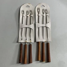 Wood Handle 9.5" Fondue Forks - Set of 6 w/ Different Color Ends