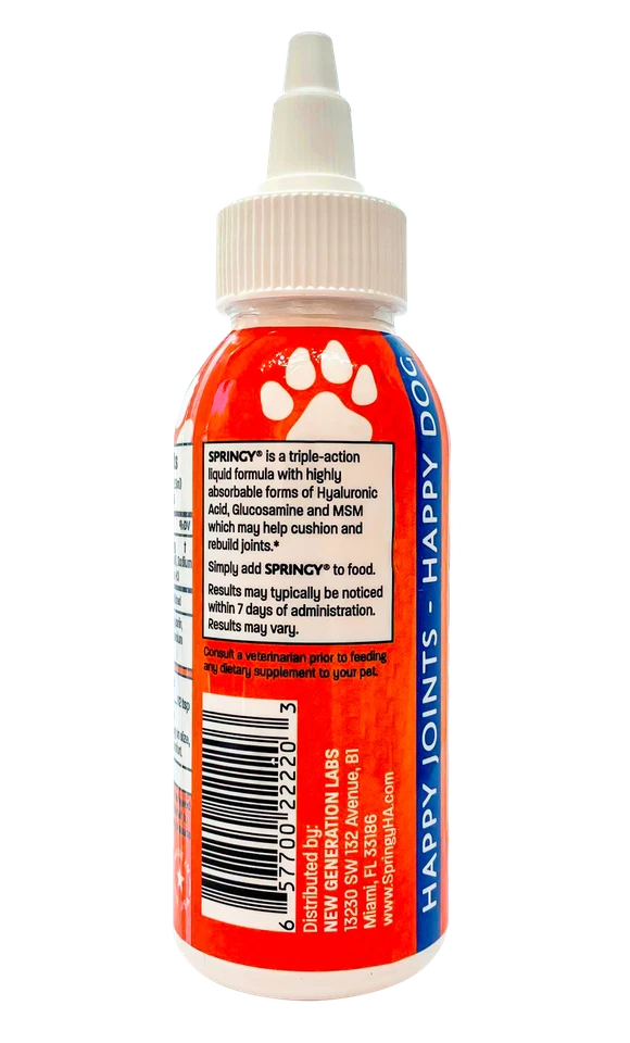 Fórmula articular canina Springy HA con ácido hialurónico MSM y glucosamina 3 FL OZ Foto 3 de 4