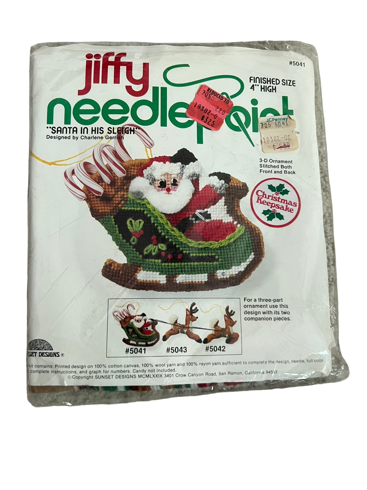 Jiffy Needlepoint Kit Christmas Holiday Ornament Sunset Designs Santa