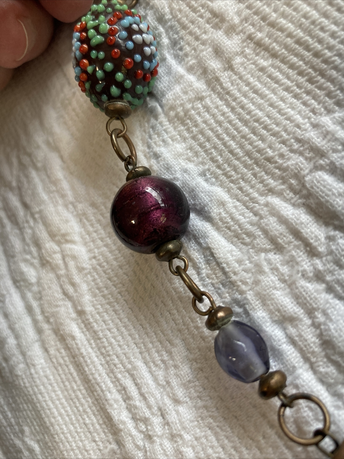 Rustic beaded necklace offset multicolor purple n… - image 14